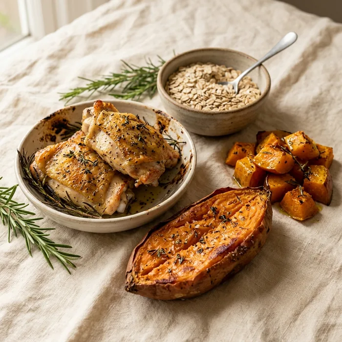 Roasted chicken, sweet potato, pumpkin and oats